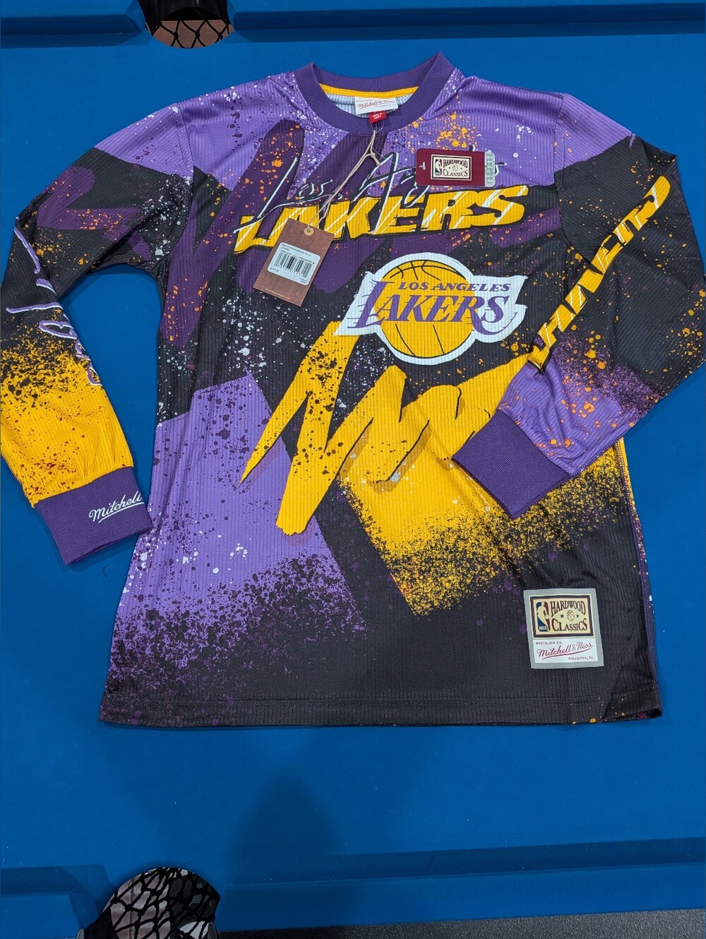 Medium Mitchell & Ness Los Angeles Lakers Hardwood Hyper Hoops Moto Shirt LS NWT